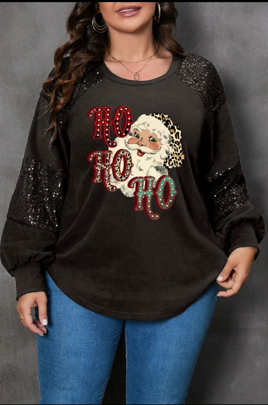 Santa Sequin Puff Sleeve Top