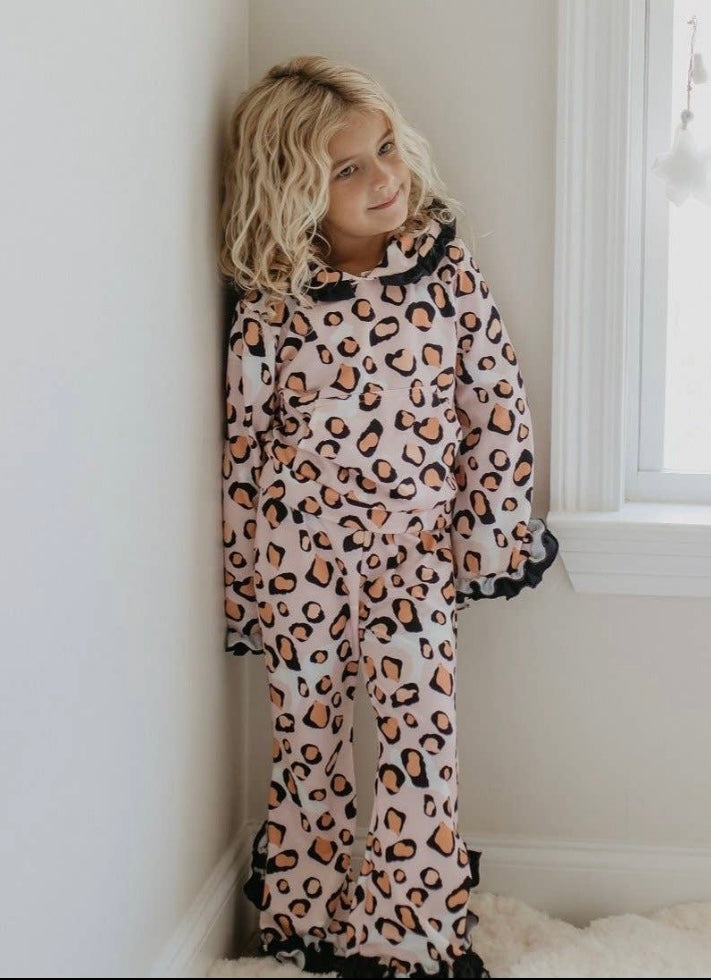 Leopard Ruffle Hooded Set