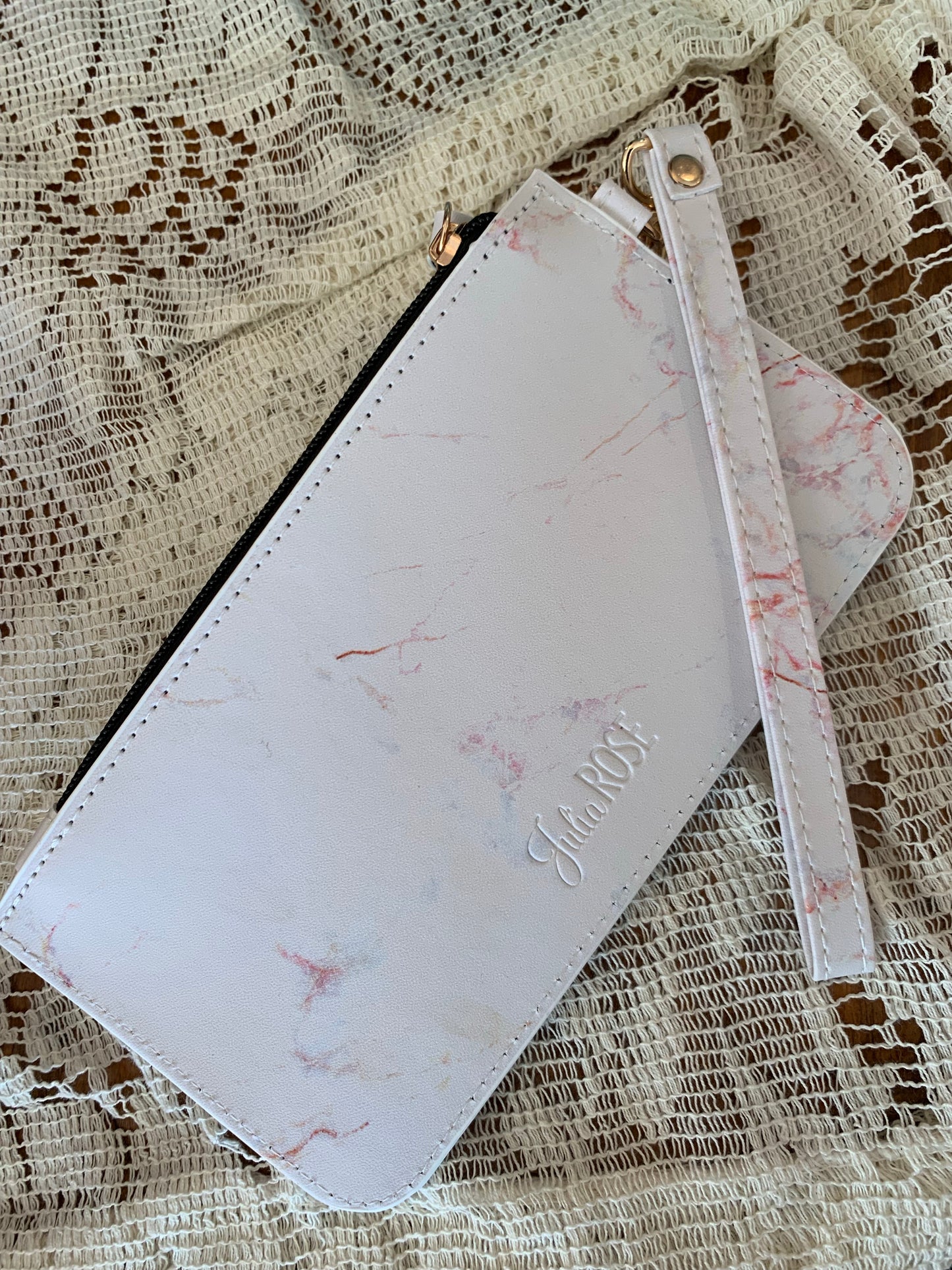 Pink marble wristlet