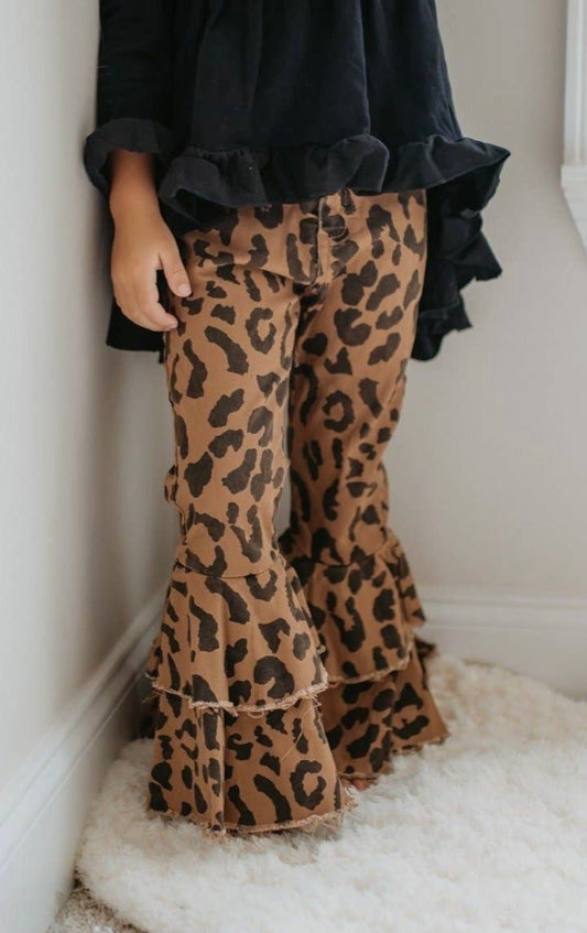 Leopard Bell Bottom Jeans